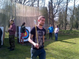 Our very own James carrying arrows back from the target.