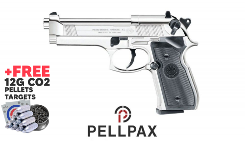 Beretta M92FS Nickel - .177 Pellet CO2 Air Pistol + FREE CO2, Targets & Pellets