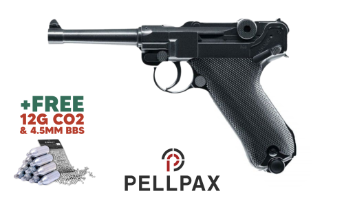 Umarex Walther Legends P08 FM Luger Blowback - 4.5mm BB Air Pistol + FREE CO2 & BBS